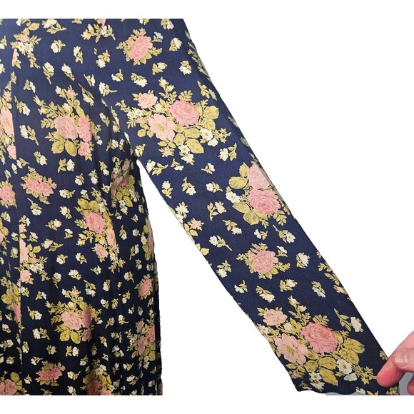 BETSY'S THINGS Vtg Maxi Dress 12 Floral Cottagecore Modest Button Front Tie Back - Picture 5 of 11